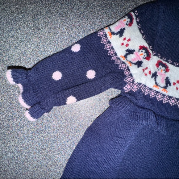 Blueberi Boulevard Penguin Knit Sweater Dress Ruffle Chest and Sleeve 3-6 Months - Picture 10 of 12